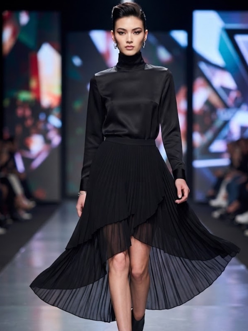 Very nice Forever 21 black pleated high-low asymmetrical midi skirt sz S